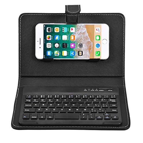 ELIATER Portable Bluetooth Keyboard with Leather Case Cover with for 4.5''-6.8'' iOS, Android and Windows Smart Phones, Detachable with Kickstand - Image 1