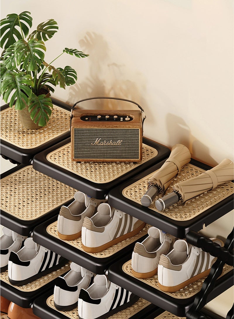WALALLA Rattan Weave Design Three Plates 5 Layers Shoe Rack Foldable Shoes Organizer Free Standing Shelf for Entryway Closet Bedroom Hallway Natural Functional Multifunctional Shoe Rack - Image 3