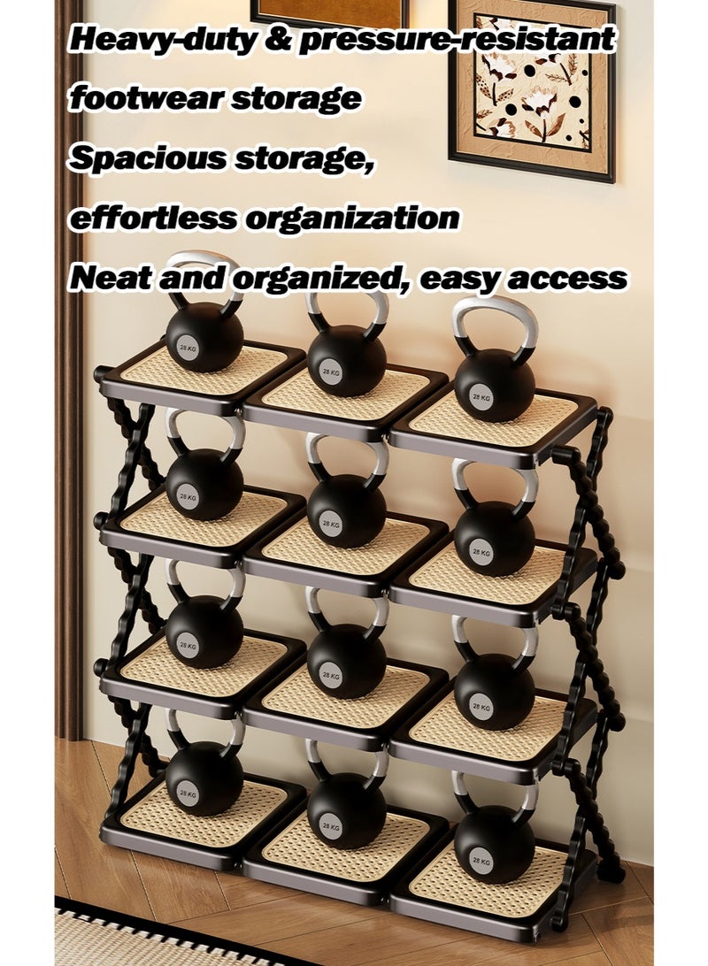 WALALLA Rattan Weave Design Three Plates 5 Layers Shoe Rack Foldable Shoes Organizer Free Standing Shelf for Entryway Closet Bedroom Hallway Natural Functional Multifunctional Shoe Rack - Image 5