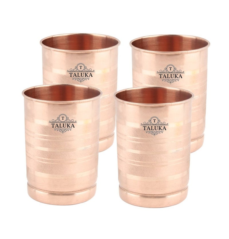 Taluka Pure Copper Glass Tumbler Set of 6 300 ML for Storage and Drinking Purpose for Ayurveda Good Health Benefits 3 x 4 inches Hotel Restaurant Home Drinkware Glass - Image 2