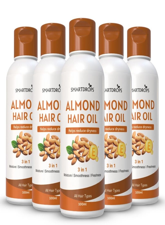 Smartdrops Almond Vitamin E Hair Oil Smooth Texture Hair Care Oil for Daily Massage and Styling Routine Suitable for Men Women | 100ml (Pack 5) - Image 1