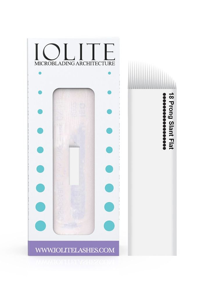 IOLITE Microblading needles 18 Prong Slant Flat Needle spmu needles size 18mm one time use disposable blade Sterile packaged 12pcs - Image 1