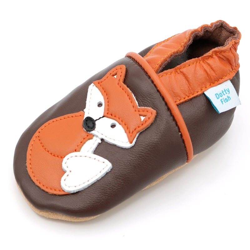 Dotty Fish Soft Leather Infant Shoes Unisex preWalkers Brown and Orange Fox 612 Months