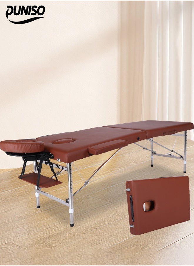 DUNISO Massage Table,Portable Massage Bed,3 Folding Lightweight Height Adjustable Salon Spa Table with Carrying Bag & Accessories,for SPA Salon Tattoo Massage Therapeutic Treatment,Brown  - Image 1