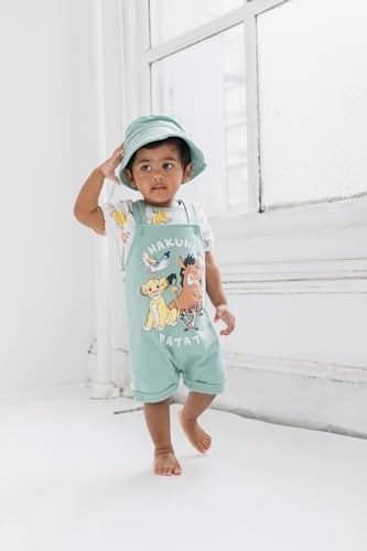 Disney Lion King Simba Timon Pumbaa Newborn Baby Boys French Terry Short Overalls T-Shirt & Hat 3 Piece Outfit 6-9 Months - Image 2
