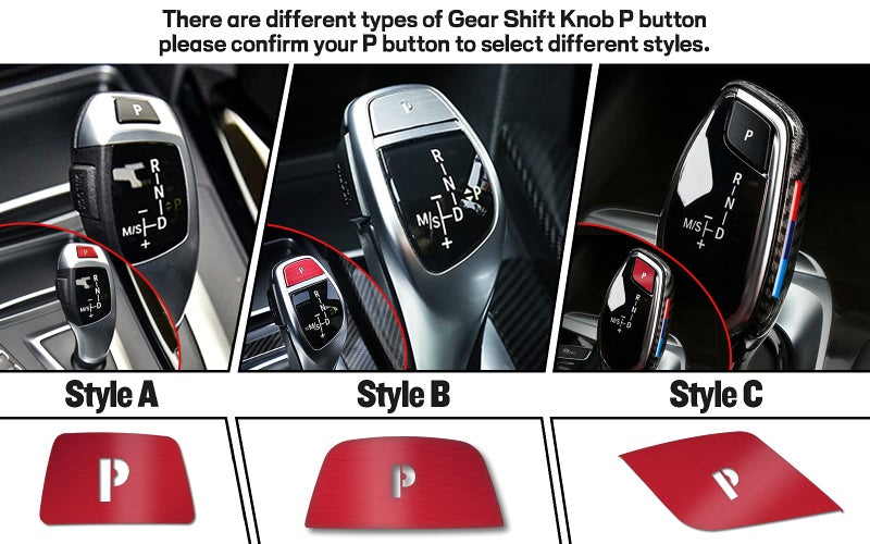 x xotic tech Xotic Tech Gear Shift Knob P Parking Button Cover Trim Compatible with BMW 1 2 3 4 5 7 X3 X5 X6 Series (Red – Style A) - Image 5