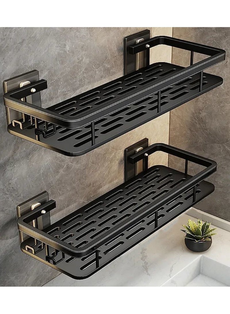 2 Pack Bathroom Shelf Shower Caddy, No-drilling Bathroom Organizer, Self-Adhesive Bathroom Shelves, Aluminum Metal Shower Racks, Wall mounted Bathroom Rack (Black) - Image 2