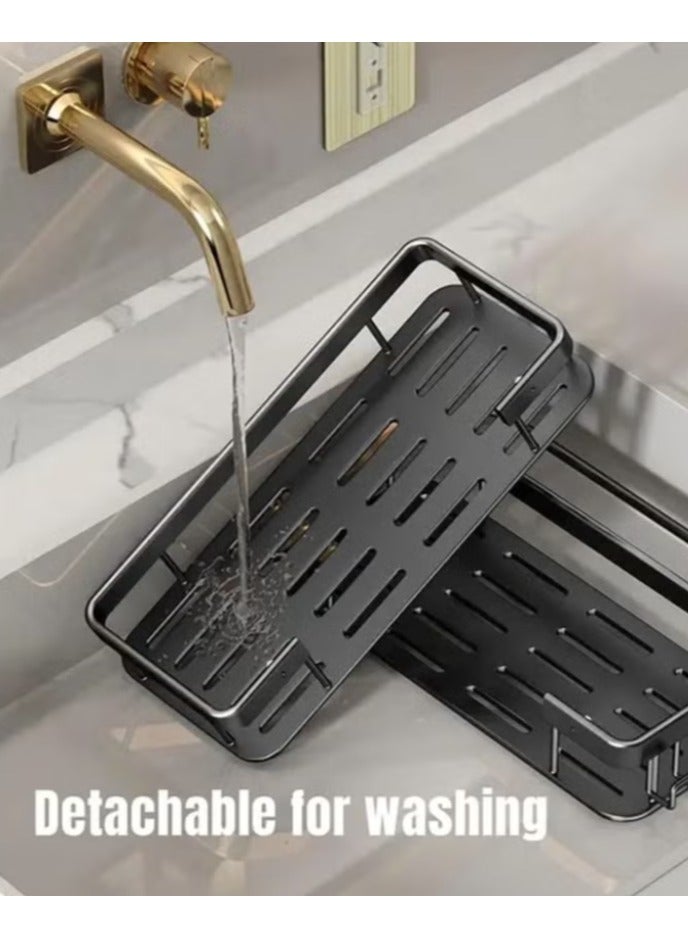 2 Pack Bathroom Shelf Shower Caddy, No-drilling Bathroom Organizer, Self-Adhesive Bathroom Shelves, Aluminum Metal Shower Racks, Wall mounted Bathroom Rack (Black) - Image 5
