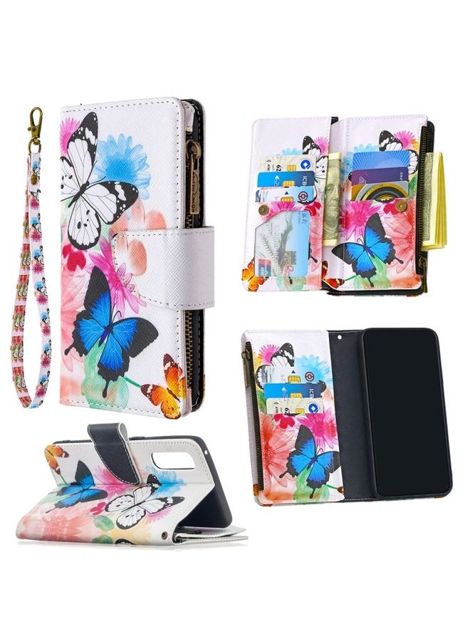 HuHa Case Cover For OPPO Find X2 Neo / OPPO Reno 3 Pro Colored Drawing Pattern Zipper Horizontal Flip Leather Case with Holder & Card Slots & Wallet Two Butterflies 