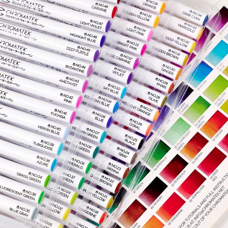 CHROMATEK 108 Watercolor Pens Set | Including 15 Page Pad & Online Video Tutorial Series | 5 Aquapens & 100 Unique Colors | Real Brush Pens | Easily Blendable, Vivid and Smooth - Image 3
