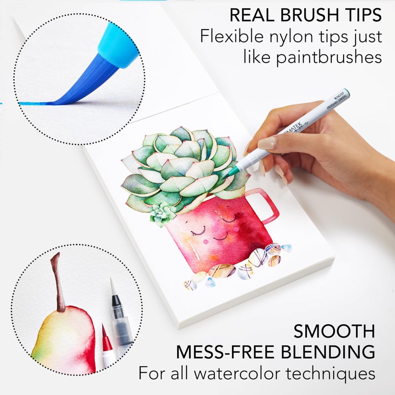 CHROMATEK 108 Watercolor Pens Set | Including 15 Page Pad & Online Video Tutorial Series | 5 Aquapens & 100 Unique Colors | Real Brush Pens | Easily Blendable, Vivid and Smooth - Image 4