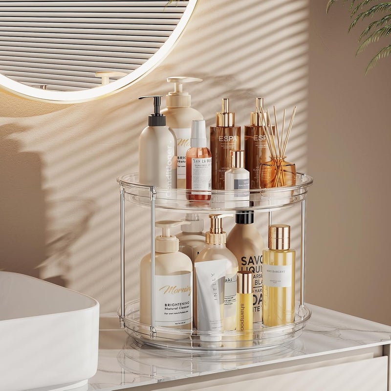 LAMU 2 Tier Lazy Susan Turntable Organizer 9.25'' Rotating Spice Rack Organization for Cabinet, Kitchen, Pantry, Spining Makeup Organizer for Bathroom Vanity, Clear - Image 5