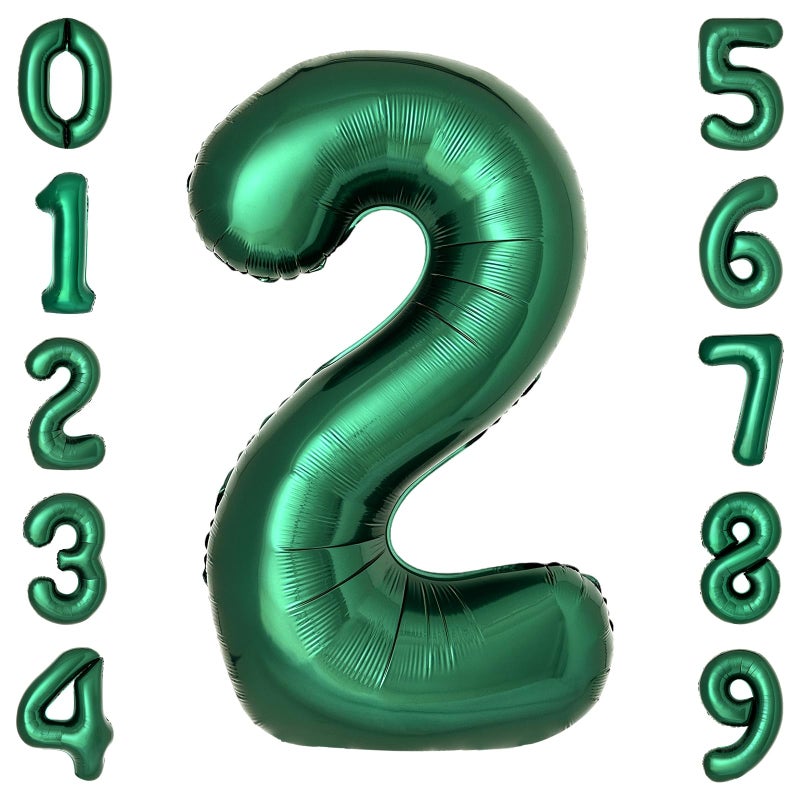 cocodino Dark Green Number 2 Balloons Large Emerald Green Number Balloons 40 Inch Jungle Safari Birthday Party Supplies Graduation Decorations Forest Green 2 Balloon - Image 1
