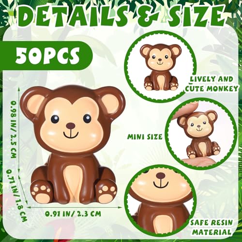Silipull 50 Pcs Mini Monkey Figurines Resin Monkey Figures Bulk Tiny Animals Party Favors for Summer Cake Topper Goodie Bag Fillers Supplies Stuffers - Image 2