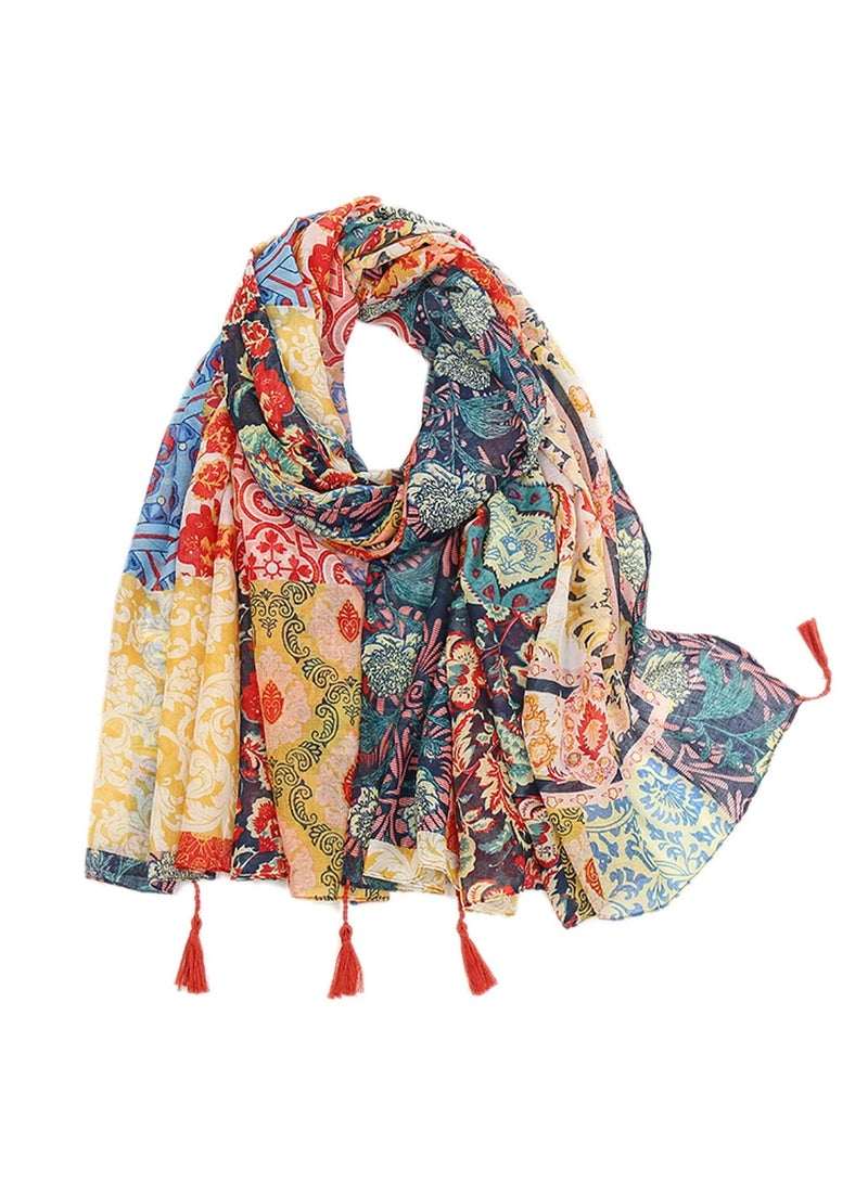 Bukela Printed Tassel Scarf – XB022, Polyester, Boho Style, for Women, Summer Beach Wrap - Image 1