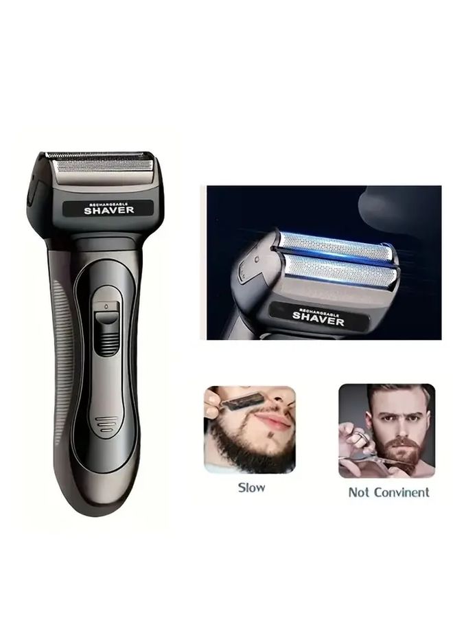 Men 3 in 1 Cordless Shaver Kit with USB Fast Recharge 600mAh Battery Black Razor Ergonomic Handle Compact Travel Friendly Design Sharp Blades Efficient Motor Smooth Shave - Image 4