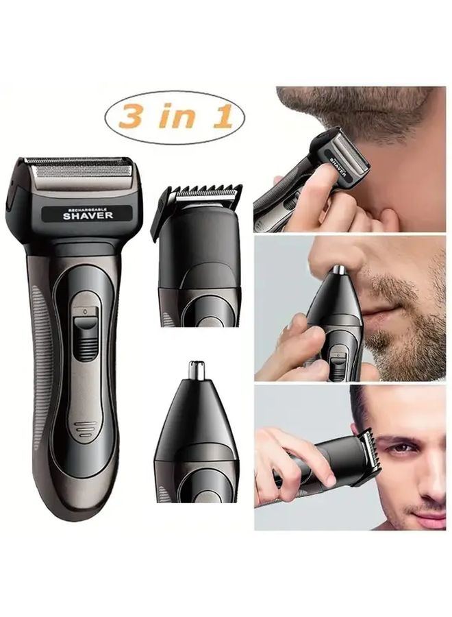 Men 3 in 1 Cordless Shaver Kit with USB Fast Recharge 600mAh Battery Black Razor Ergonomic Handle Compact Travel Friendly Design Sharp Blades Efficient Motor Smooth Shave - Image 1