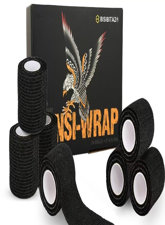 BISIBITA2 Sensi Wrap Grip Cover Sports Self Bandage Rolls 2-inch x 5-Yards 24pcs (Black) - Image 2