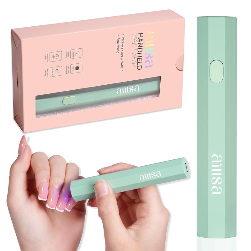 AILLSA Small UV Light for Nails, Handheld UV Nail Lamp Mini UV Light for Nails Cordless Nail Gel Lamp Fast Drying Portable Single Finger Gel Light for Gel Nails (Green)