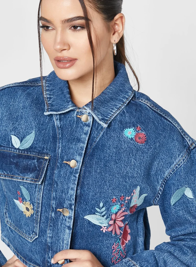 ONLY Embroidered Denim Jacket