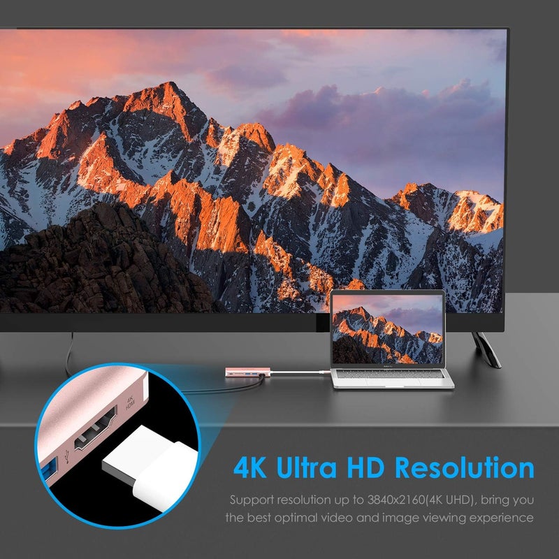 Lention محور USB C مع HDMI بدقة 4K، قارئ بطاقة SD، 2 USB 3.0، شحن Type C متوافق مع Ethernet لجهاز MacBook Pro 2025-2016، Mac Air/Surface/Steam Deck 2025-2018، المزيد، محول سائق مستقر (ذهبي وردي) - Image 3