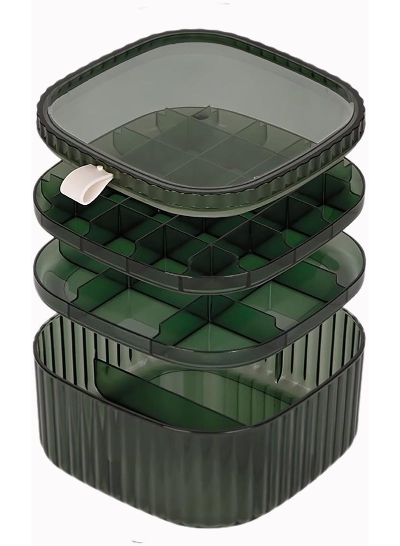 Transparent Clean Jewelry Box | Ornament Jewelry 3 layers Acrylic Storage Boxes | Earrings Necklace Ring Display Storage Box with Lid | Cosmetic Storage Organizer Box (Green) - Image 1