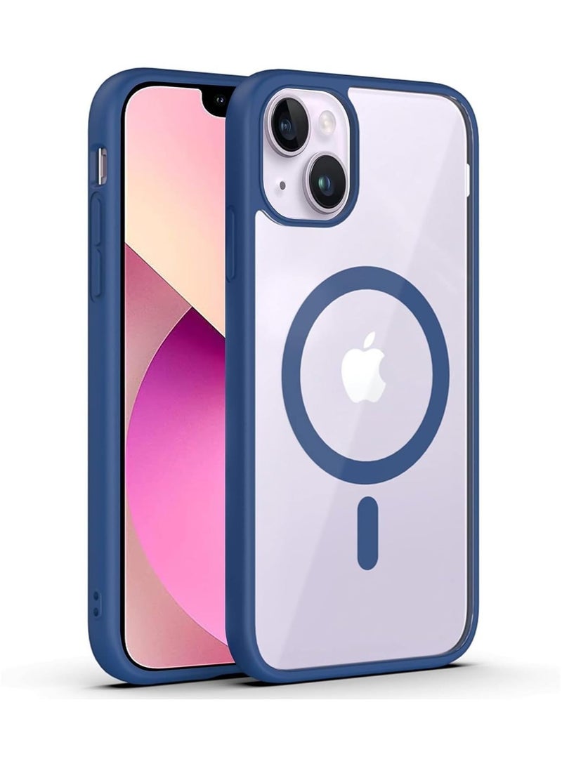 Denx Magnetic Case for iPhone 15 [Shockproof & Slim] Clear Hard Back Cover with high-Grade Protection | Navy Blue