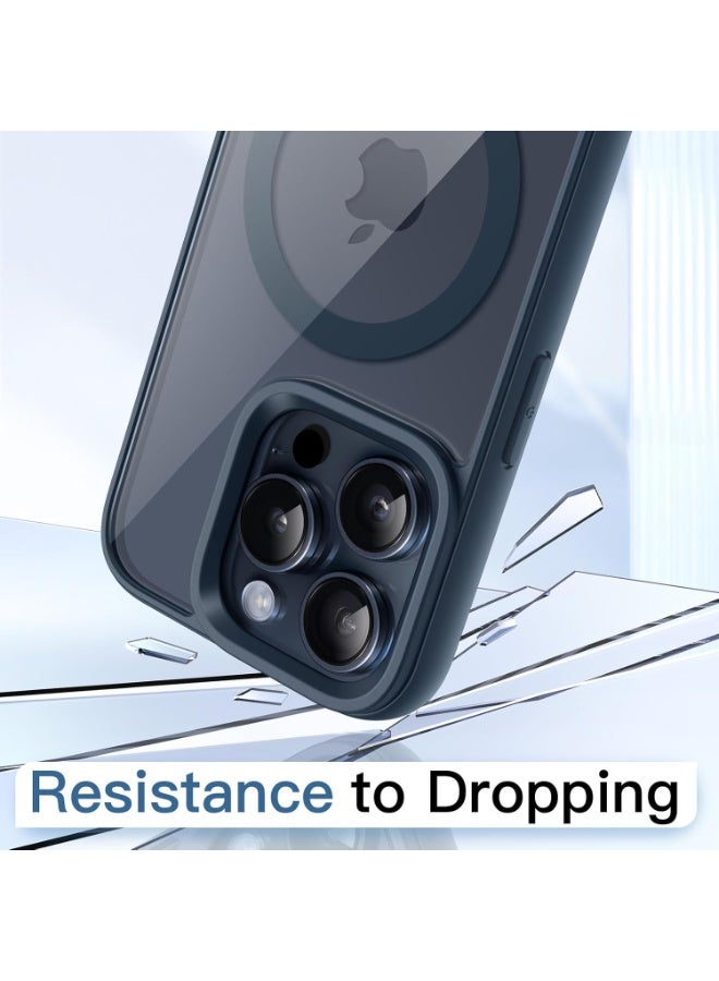 أكاليكس جراب مغناطيسي لهاتف آيفون 15 [مقاوم للصدمات ونحيف]، غطاء خلفي صلب شفاف مع حماية فائقة | أزرق داكن - Image 4