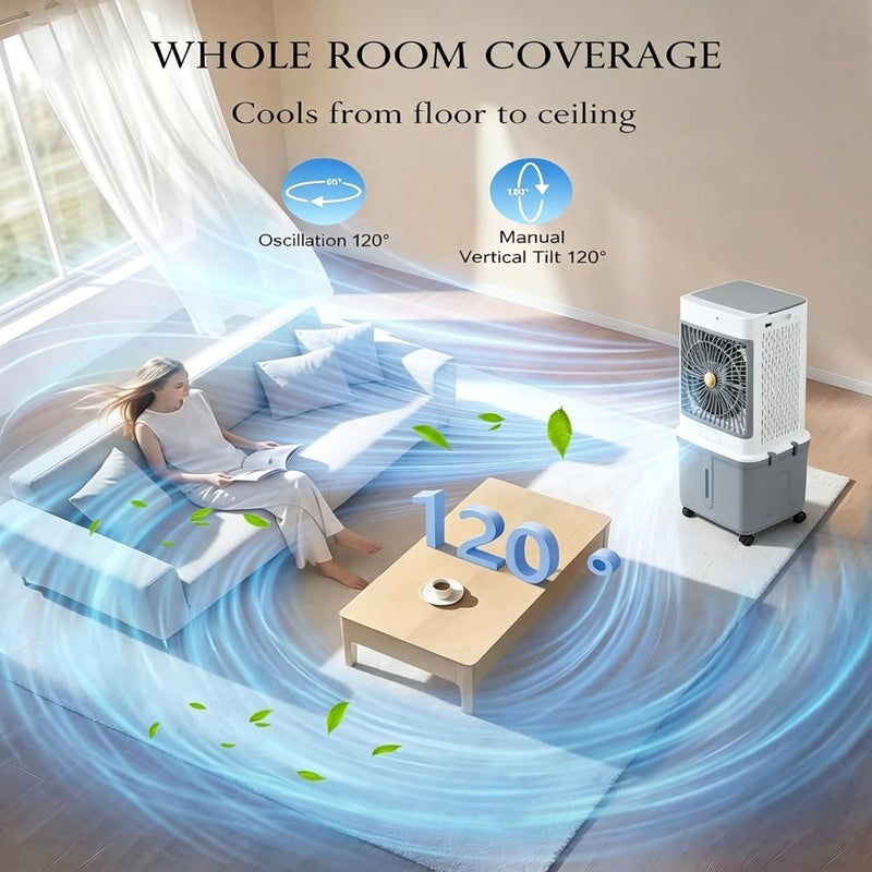 Evaporative Air Cooler, Cooling Fan, 3 Speeds with Remote and Touch Control, 120° Oscillating, 7H Timer, Portable ac Unit w/ 35L Water Tank with 4 Ice Boxes for Office and Home-Fragrance Model - Image 5