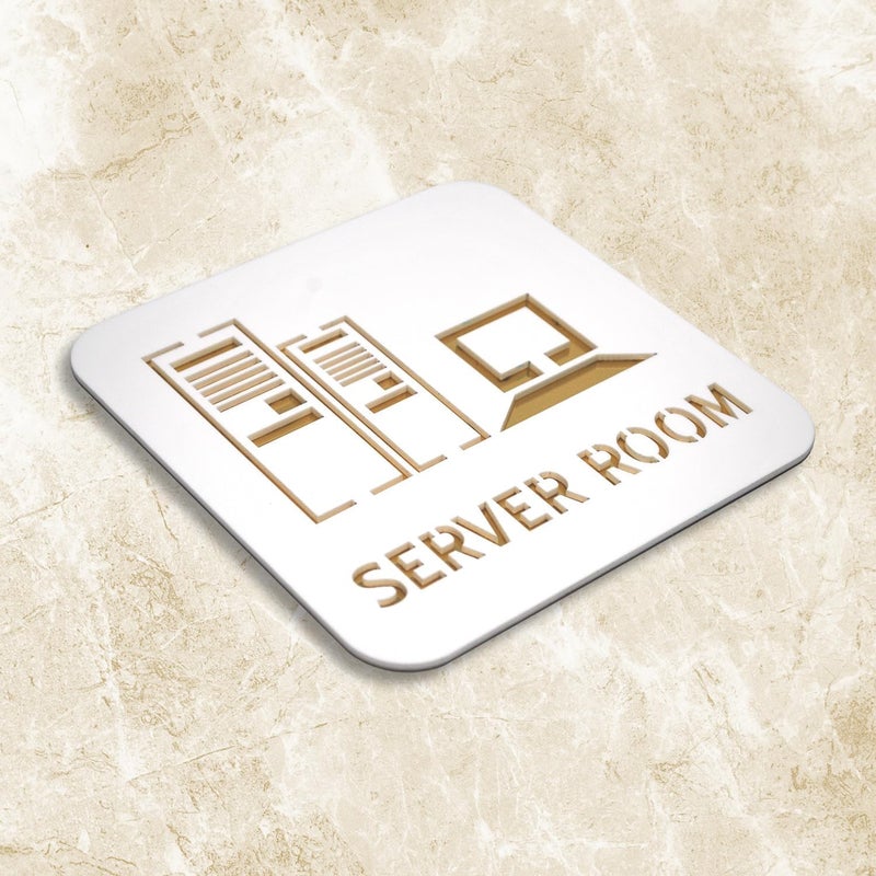 Sign Studio Premium White Gold Finish Acrylic Server Room Door Sign – Easy Mount Self-Adhesive Tape Signage for Hotel, Office, Resort, Society, Corporate, Business & Hospital - Image 2