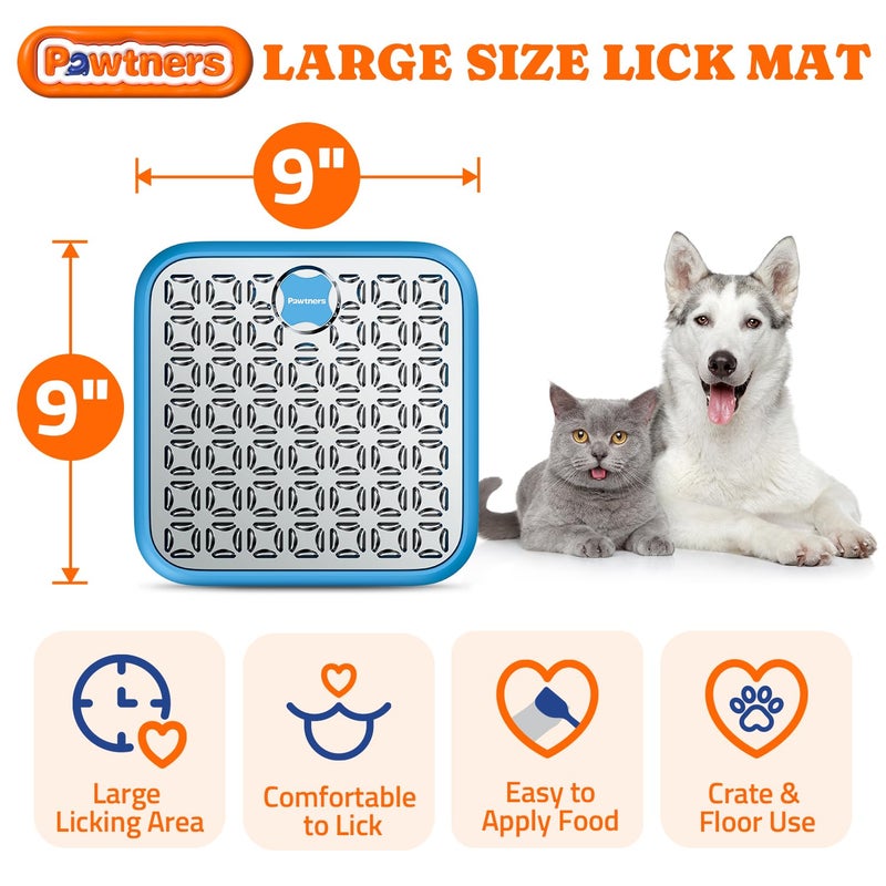 Pawtners Lick Mat for Dogs & Cats, Stainless Steel Pet Slow Feeder for Crate Boredom & Anxiety Reduce, Cat Licking Pads with Spatula & Scrubbing Brush, Blue - Image 4
