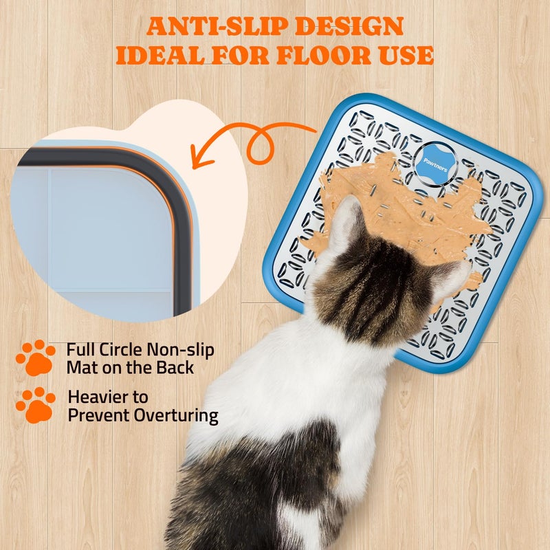 Pawtners Lick Mat for Dogs & Cats, Stainless Steel Pet Slow Feeder for Crate Boredom & Anxiety Reduce, Cat Licking Pads with Spatula & Scrubbing Brush, Blue - Image 5