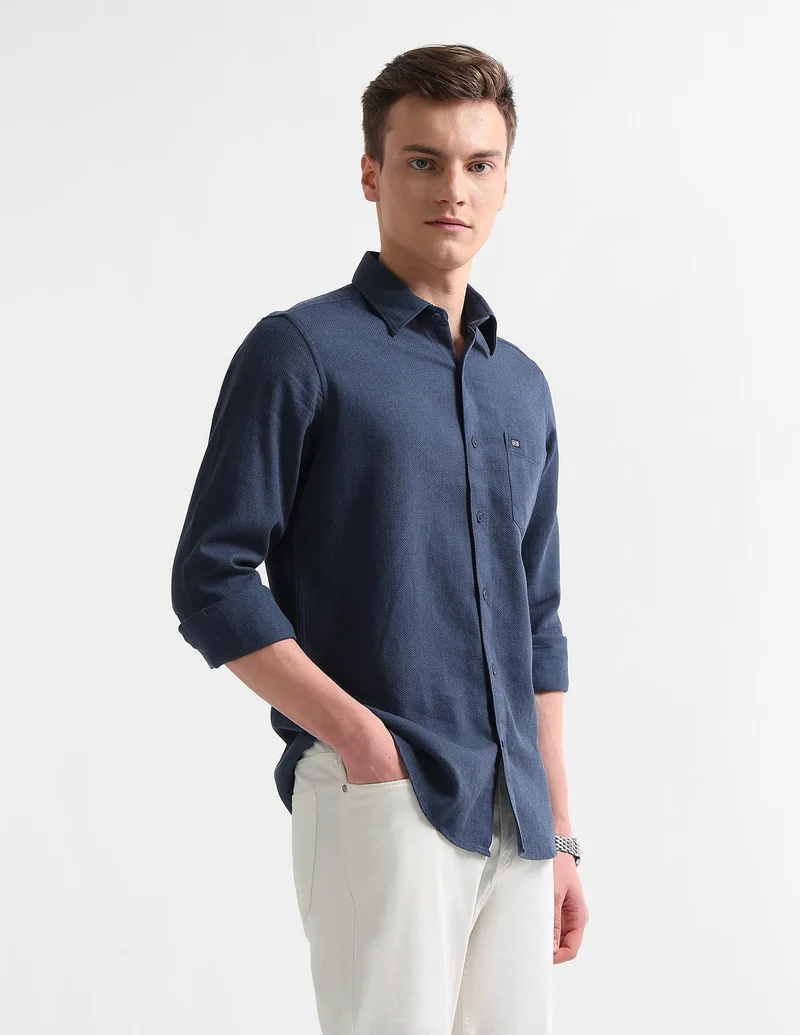 Arrow Navy Slim Fit Dobby Outdoor Shirt for Men | Best Price UAE