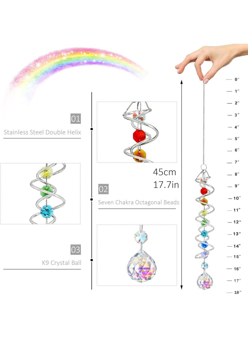 Cobest Suncatcher Wind Spinner Gazing Ball Spiral Tail, Garden Suncatcher Crystal Pendant, Round Shaped Glass Prisms Beads Chain with Seven Chakra Beads, Suncatchers for Windows Hanging for Home Garden - Image 5