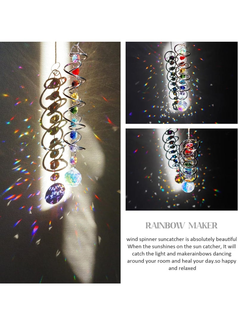 Cobest Suncatcher Wind Spinner Gazing Ball Spiral Tail, Garden Suncatcher Crystal Pendant, Round Shaped Glass Prisms Beads Chain with Seven Chakra Beads, Suncatchers for Windows Hanging for Home Garden - Image 2