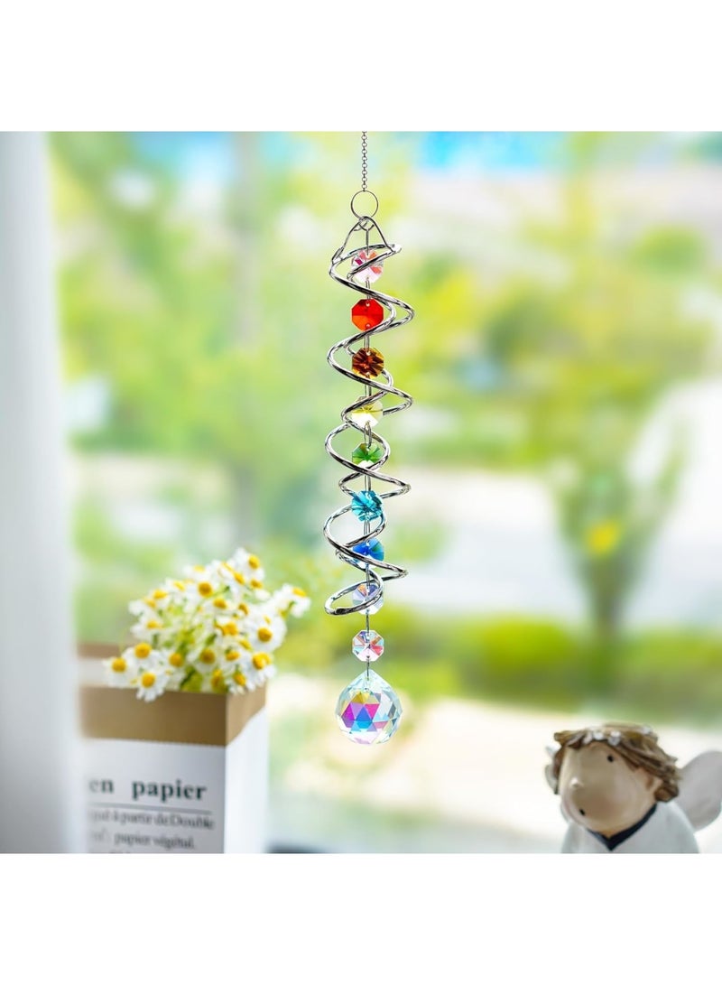 Cobest Suncatcher Wind Spinner Gazing Ball Spiral Tail, Garden Suncatcher Crystal Pendant, Round Shaped Glass Prisms Beads Chain with Seven Chakra Beads, Suncatchers for Windows Hanging for Home Garden - Image 3