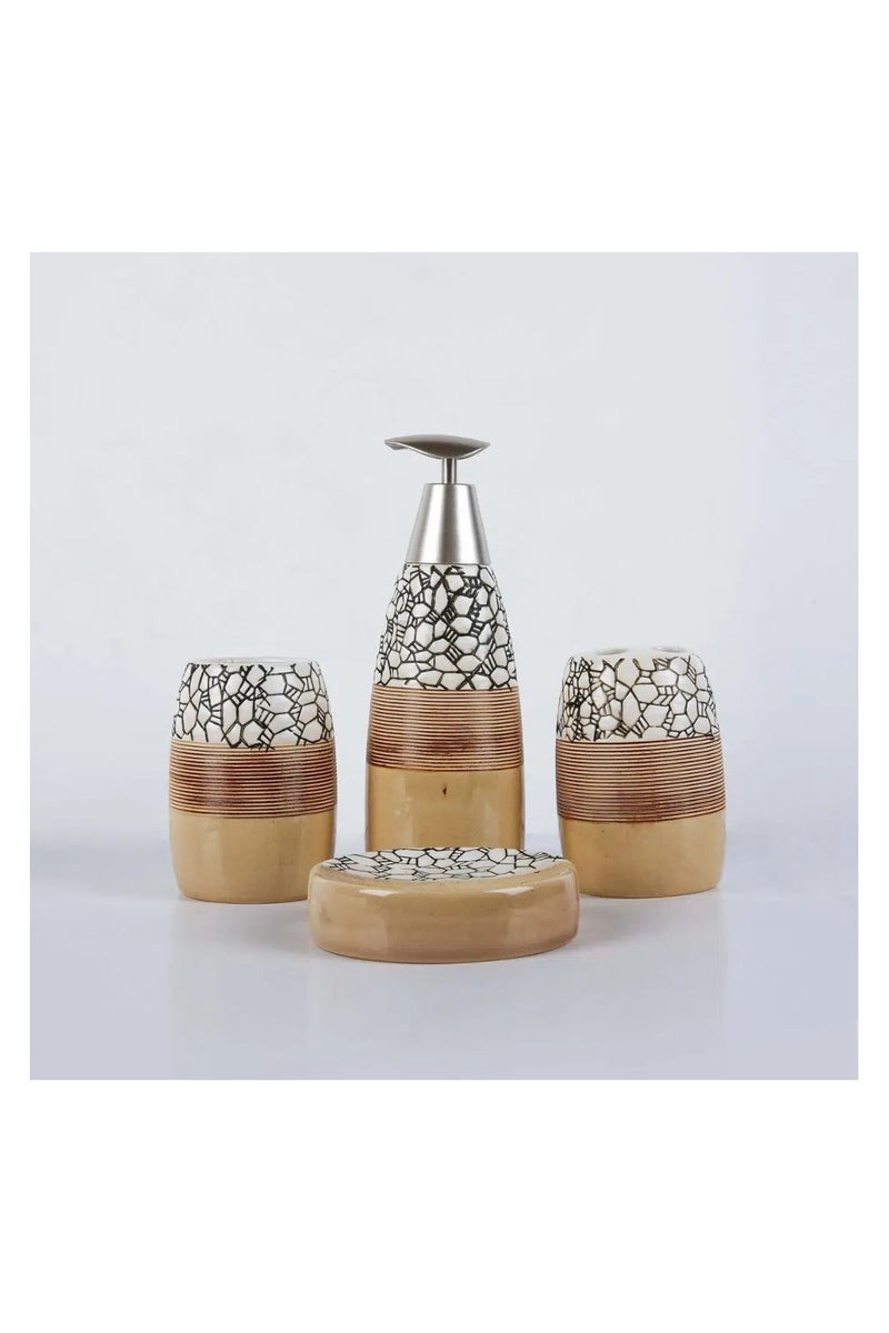 Porcelain Bathroom accessory Set 4-Piece: Soap Dispenser, Tumbler, Toothbrush Holder, Soap Dish-Beige color - Image 2