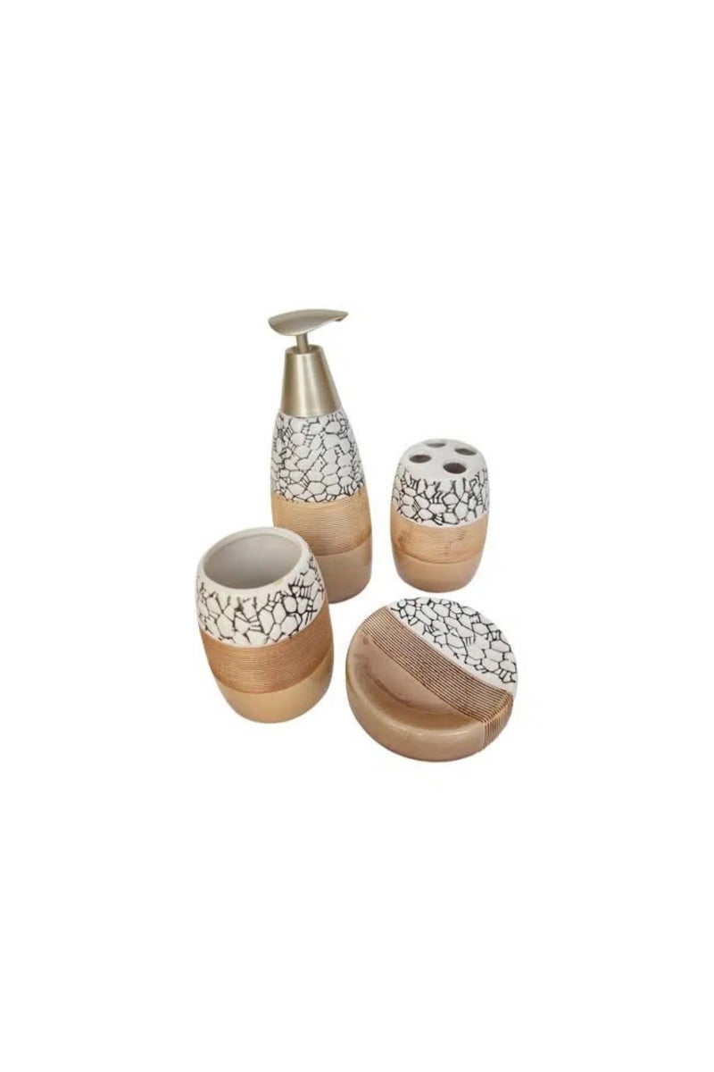 Porcelain Bathroom accessory Set 4-Piece: Soap Dispenser, Tumbler, Toothbrush Holder, Soap Dish-Beige color - Image 3