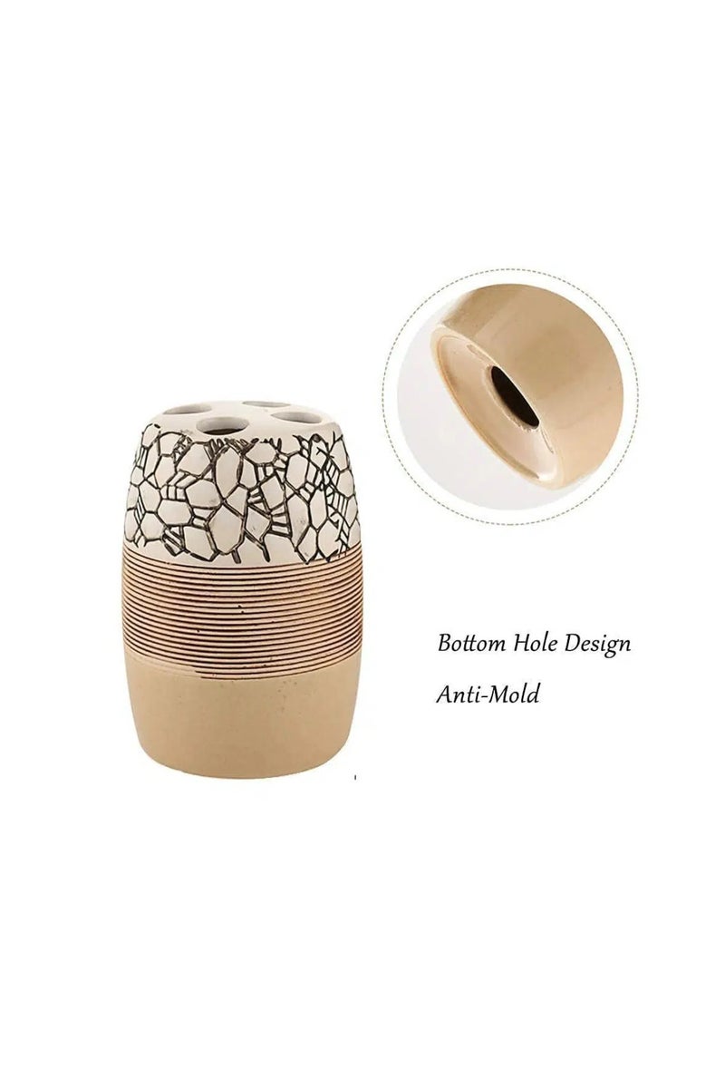 Porcelain Bathroom accessory Set 4-Piece: Soap Dispenser, Tumbler, Toothbrush Holder, Soap Dish-Beige color - Image 4
