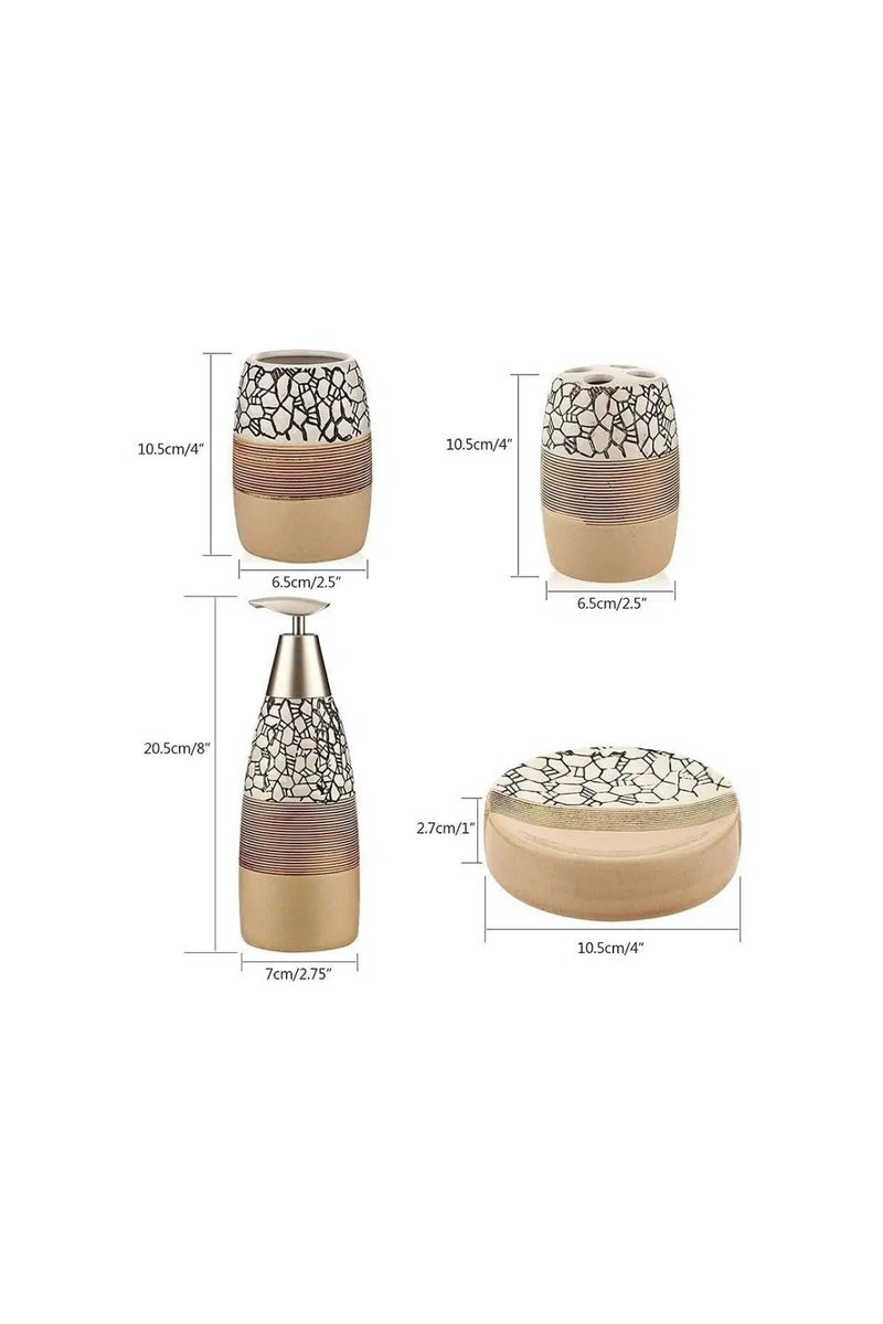 Porcelain Bathroom accessory Set 4-Piece: Soap Dispenser, Tumbler, Toothbrush Holder, Soap Dish-Beige color - Image 5