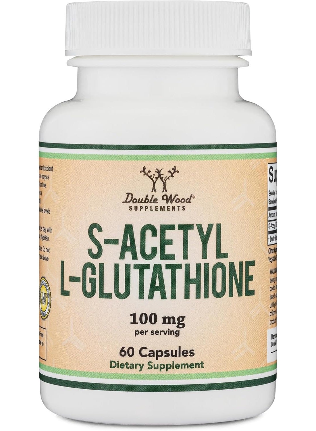 Double Wood Supplements S-Acetyl L-Glutathione Capsules - 100mg, 60 Count (Acetylated Glutathione Antioxidant - More Absorbable Than Glutathione and Liposomal Glutathione, Non-GMO and Gluten Free) by Double Wood