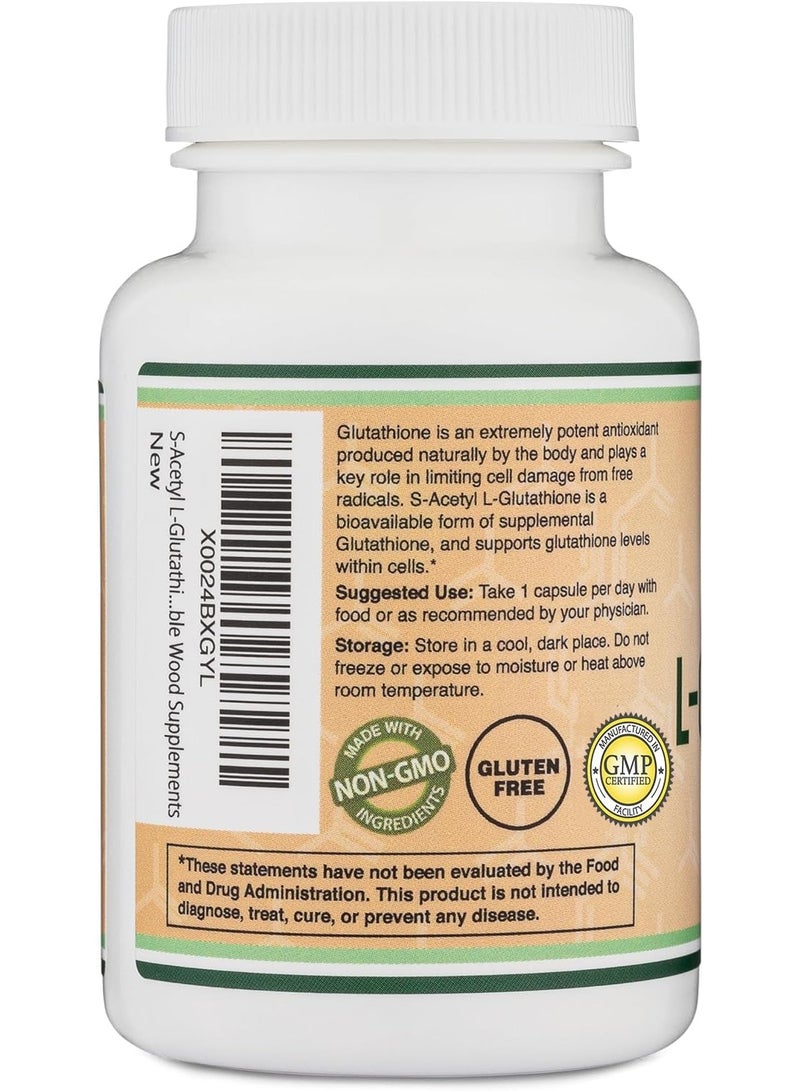 S-Acetyl L-Glutathione Capsules - 100mg, 60 Count (Acetylated Glutathione Antioxidant - More Absorbable Than Glutathione and Liposomal Glutathione, Non-GMO and Gluten Free) by Double Wood