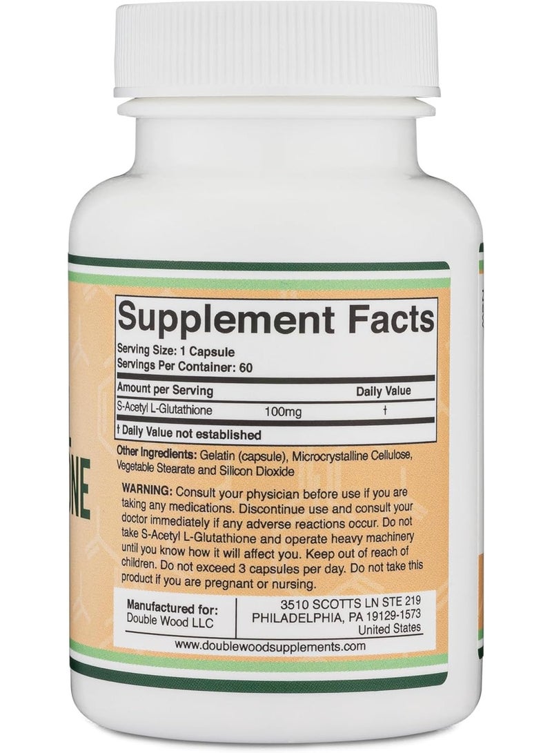 S-Acetyl L-Glutathione Capsules - 100mg, 60 Count (Acetylated Glutathione Antioxidant - More Absorbable Than Glutathione and Liposomal Glutathione, Non-GMO and Gluten Free) by Double Wood