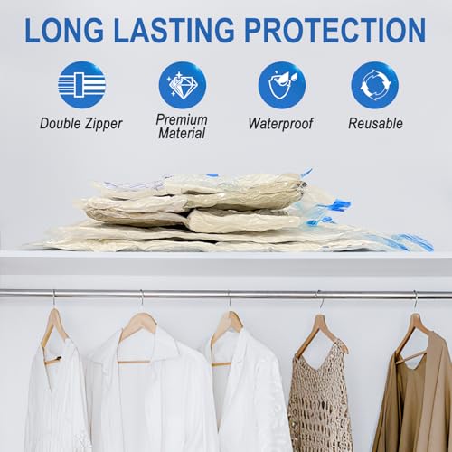 Fygrip 20 Pack Vacuum Storage Bags with Hand Pump, 4 Jumbo + 4 Large + 4 Medium + 8 Small Plastic Packaging Bags, 80% Space Saver Vacuum Seal Bags for Clothing, Travel Lugggage, Blankets, Comforters - Image 3