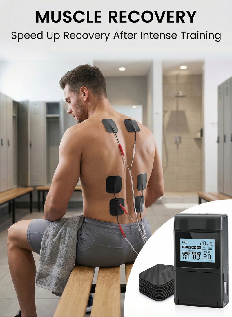 أكسبيه جهاز مساج EMS TENS بـ 60 وضعًا مع 8 وسادات، محفز عضلي قابل للشحن، مقبضان مع 30 مستوى شدة، جهاز تدليك للموصلات، لتخفيف آلام الظهر والعنق والكتف، جهاز استرخاء العضلات، تحفيز كهربائي، أسود - Image 5