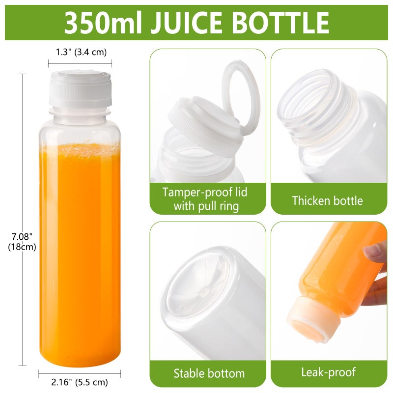 ZMYBCPACK 12 Pack 12oz pp زجاجات عصير بلاستيكية مقاومة للحرارة مع حاويات مشروبات سائبة قابلة للبلاستيك مع الأغطية (غسالة الصحون الآمنة ، غطاء حلقة السحب المحمولة) - Image 2