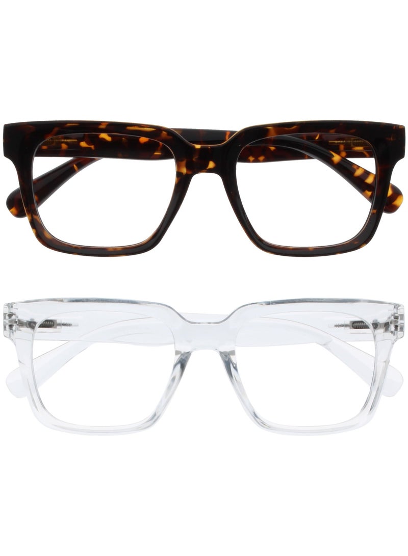 OPULIZE نظارات قراءة ERA لحجب الضوء الأزرق للنساء والرجال، إطار كبير مع حماية UV400 وخصائص مضادة للانعكاس، نظارات كمبيوتر مضادة للتوهج، بني شفاف +2.00 (عبوة من 2) - Image 1