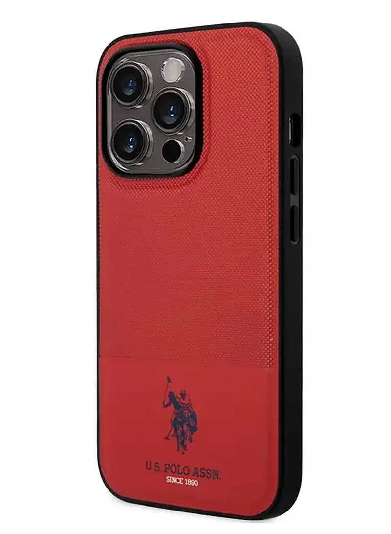 يو اس بولو حافظة جلد PU شبكية DH لهاتف ايفون 15 برو ماكس - أحمر - Image 1