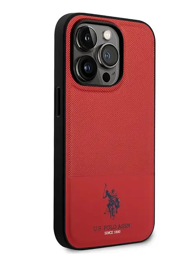 يو اس بولو حافظة جلد PU شبكية DH لهاتف ايفون 15 برو ماكس - أحمر - Image 3