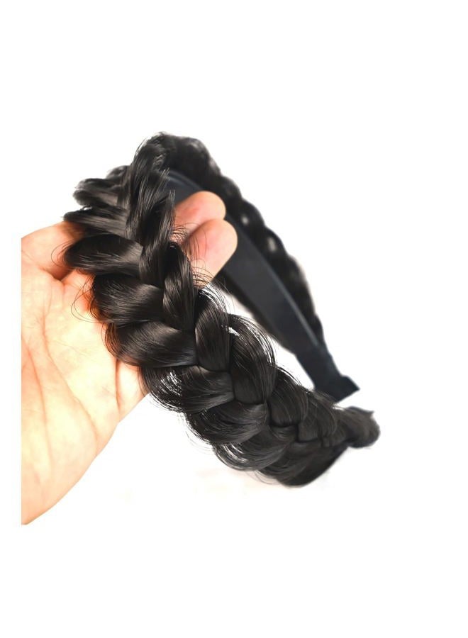 TOECWEGR Braided Headband WithTooth Wide Braid Messy Hair Hoop WomenFashion Hair Accessories (Dark Brown Black 2A) - Image 2